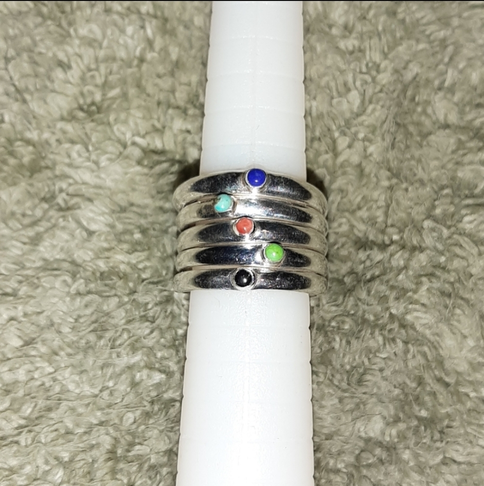 Solid Sterling Silver, 925, 5 Stack Rings Set